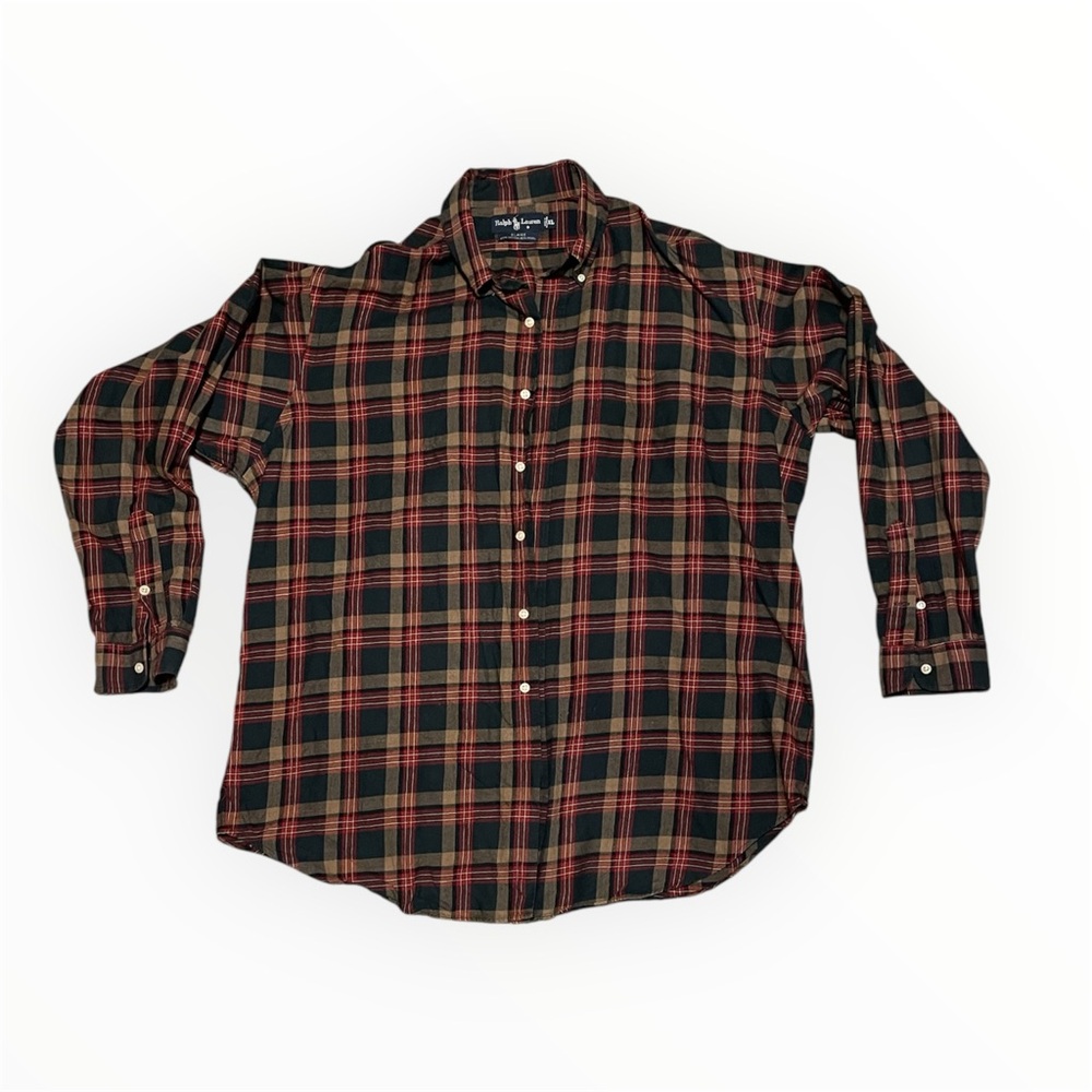 Ralph Lauren Blaire Plaid Shirt XL Cotton Wool Green Red Button Down